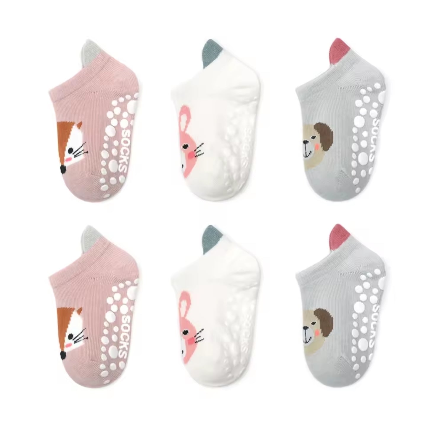 Pack x3 - Calcetines Antideslizantes con Diseños de Animalitos (6M a 5A)