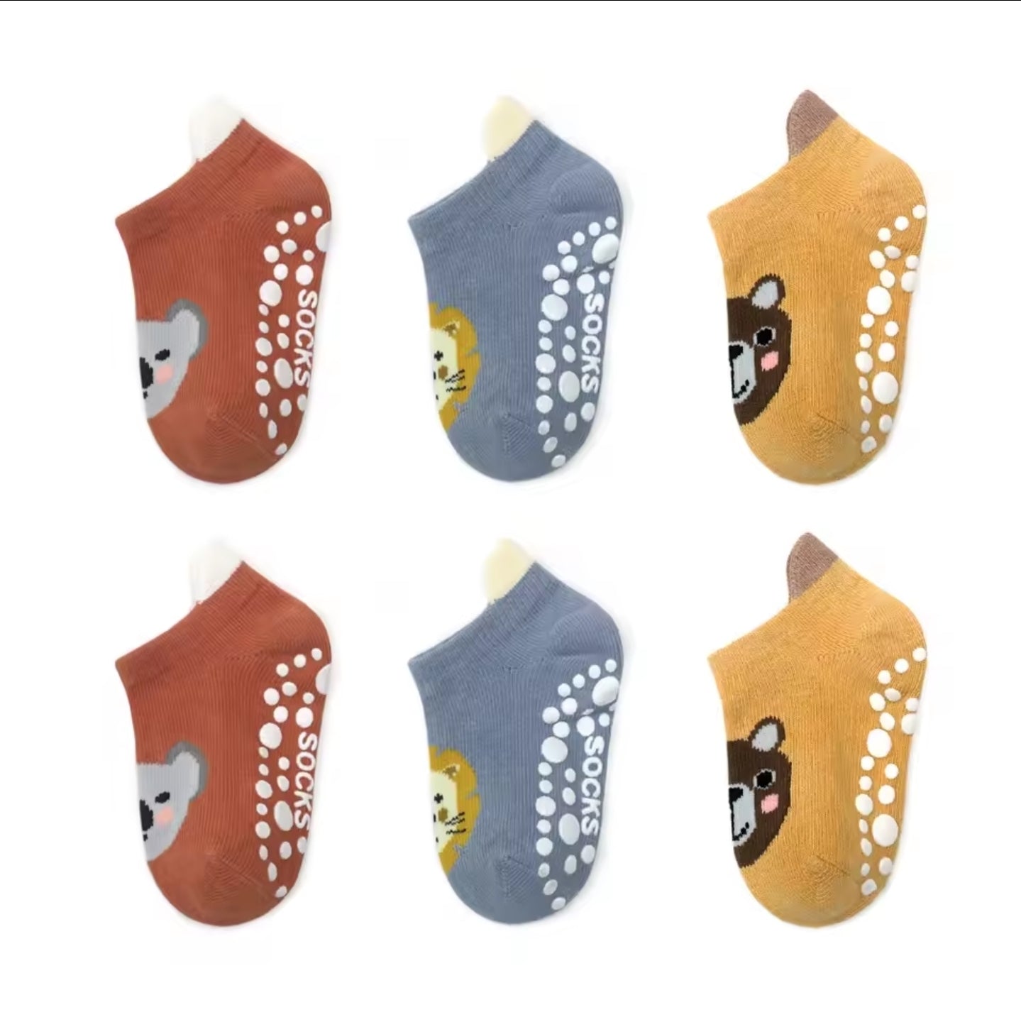 Pack x3 - Calcetines Antideslizantes con Diseños de Animalitos (6M a 5A)