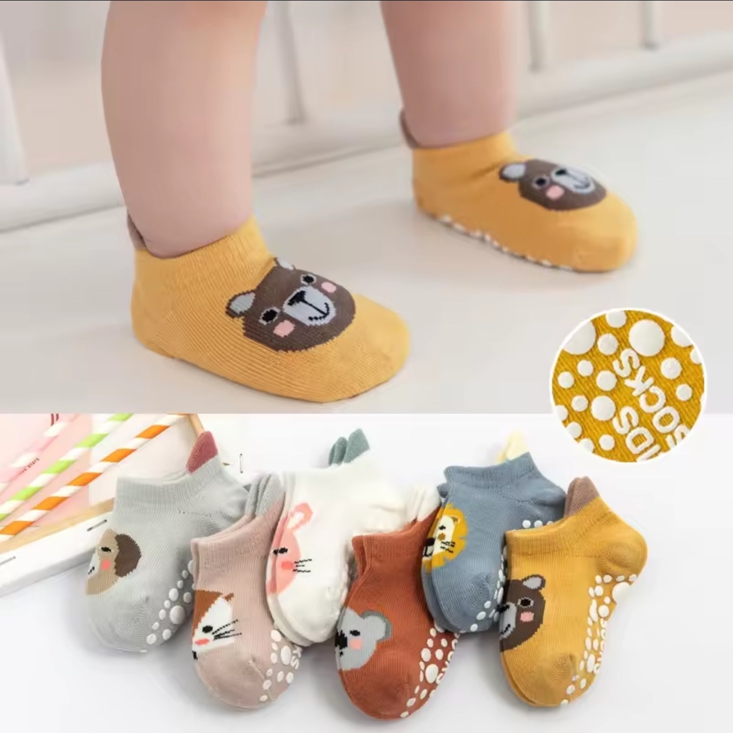 Calcetines Antideslizantes con Diseños de Animalitos (6M a 5A)