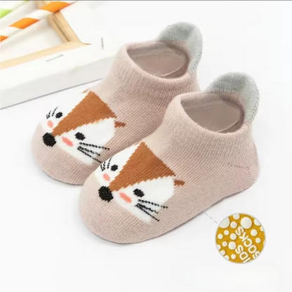 1 Unidad - Calcetín Antideslizante con Diseños de Animalitos (6M a 5A)